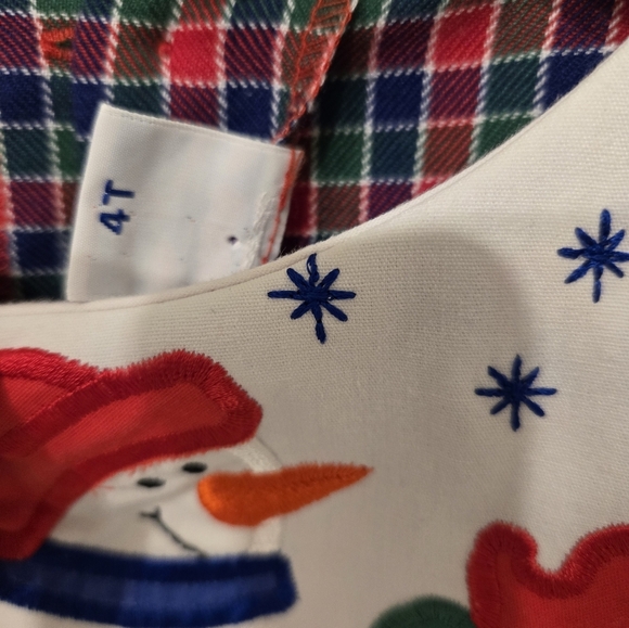Vintage Plaid Toddler Dress with Snowman Embroidery - Picture 4 of 6